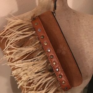 Patricia Nash Boho Suede & Feather Wristlet-NWT